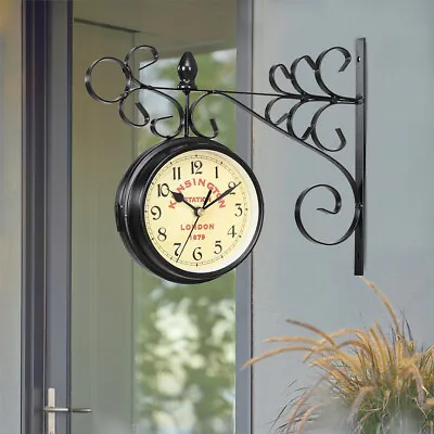 Double Sided Wall Clock KENSINGTON STATION Wall-Hanging Decor For Indoor /Garden • £11.95