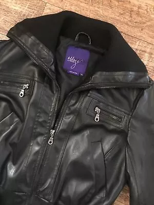 Miley Cyrus Faux Leather Moto Biker Jacket Size XL Jr.  Stretch Waist And Cuffs  • $19.99