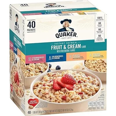 Quaker Instant Oatmeal Fruit & Cream Variety Pack (40 Pk.) Net Wt 42.3 Oz • $22