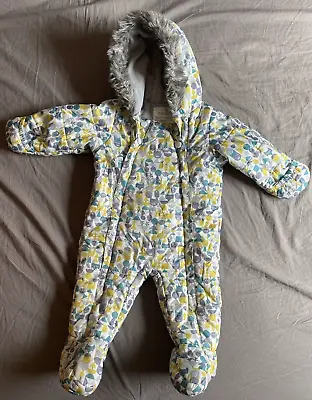 M&s Baby Snow Suit / Pram Suit - Fur-lined Hood - Unisex 9-12 Months - Vgc! • £6.99