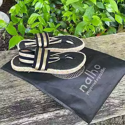 Nalho Yoga Memory Foam Espadrilles Sandals Ganika Metallic Striped Black & Gold • $10