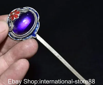 6  Rare Chinese Miao Silver Cloisonne Purple Gems Jewelry Ornaments Hairpin • $39.90