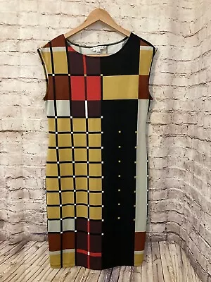 AA Studio Dress Womens 12 Sheath Rust Geometric Retro Sleeveless Stretch • $19.99