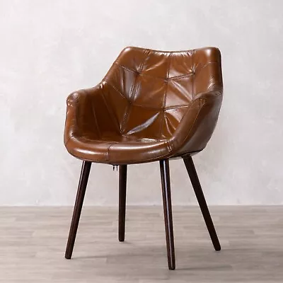 Leather Armchair Tan Bucket Chair Leather Dining Chair Kitchen Chair • £280