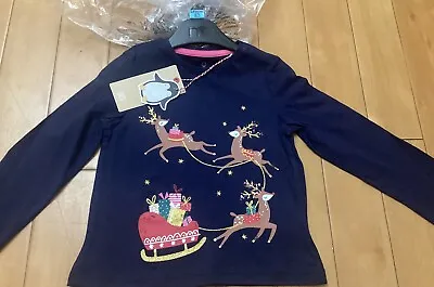 Girls’ Blue Long Sleeve Christmas Reindeer T-Shirt - Age 2-3 Years New BNWT • £2