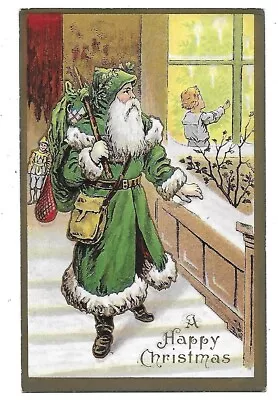 Vintage Embossed Christmas Postcard Santa Claus Green Robe Suit-unposted-germany • $7.99