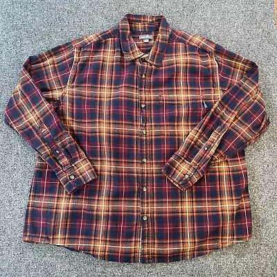 Eddie Bauer Mens 2XL Red & Orange Long Sleeve Plaid Button Down Flannel Shirt • $15.29