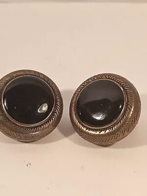 Vintage MB SF MARJORIE BAER Black Enamel Brass Colored Brutalist Style Earrings • $35