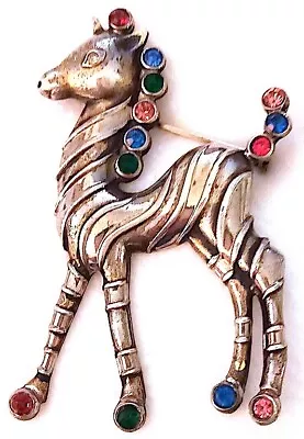 Darling Vintage Figural Sterling With Jewels Pony Or Zebra Brooch • $20