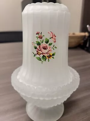 Vintage Satin Frosted Glass Ribbed Floral Fairy Lamp Tea Light Candle Holder • $19.95