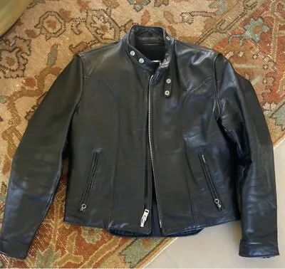 SCHOTT Black Leather Motorcycle Jacket Men's Size 42 ‘80s Vintage - Made In USA • $395