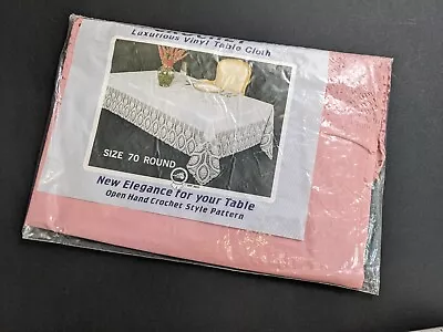 Pink Vinyl Tablecloth Lace Edge 70  Round Crochet Doily Style New In Package 90s • $20