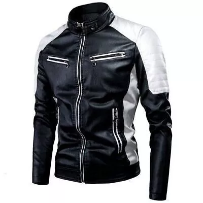 Men's Motorcycle Leather Jacket Warm Zip Coats Fashion Casual Machine Jackets • $34