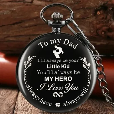  To My Dad  Design Quartz Fob Pocket Watch Black Chain Necklace Souvenir Gifts • $25.98