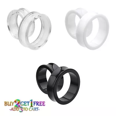 Pair 8g-50mm ACRYLIC TUNNELS Double Flare Gauges Solid Saddle Ear White 1042 • $9.95