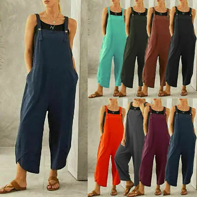 Ladies Women Dungarees Overalls Buttons Playsuits Trousers Loose Pocket Jumpsuit • $22.99