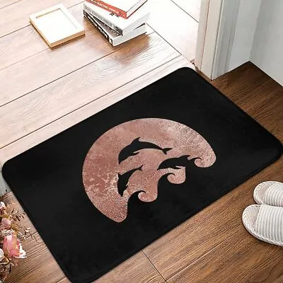 Metallic Ocean Non-slip Doormat Dolphins Jumping Through Waves Bath Mat  • £6.95