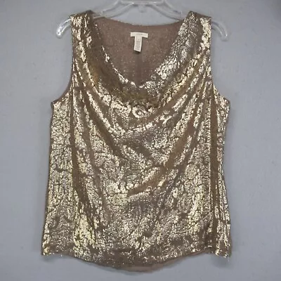 J. Crew Blouse Womens 12 Gold Sleeveless Silk Blend Shimmer Dazzle Cami Top • $11.95