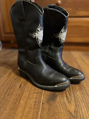 Harley Davidson Amarillo Black Chrome Metal Tip Cowboy Boots Size 6 • $79.99