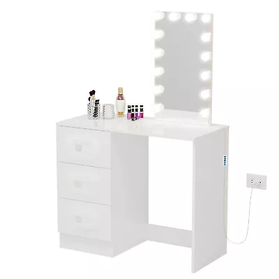 Vanity Dressing Table W/Mirror Light Bulbs Drawers White • $245