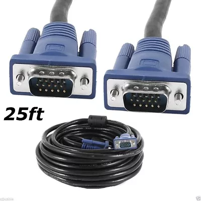 25FT 15 Pin VGA SVGA Male To Male M/M  Monitor Video Cable For PC Laptop TV Blue • $6.99