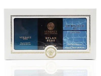 3 Mini GIFT SET VERSACE EROS - DYLAN BLUE - EAU FRAICHE For Men 0.17 Oz 5 Ml EDT • $37.95