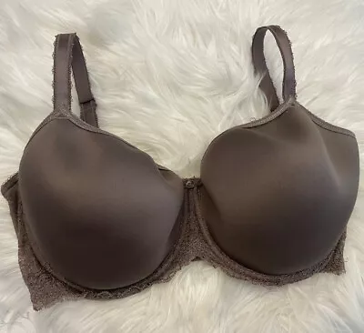 Wacoal Bra 34G Underwire Satin Lined Cups Brown Lace Wings 853255 • $19.95