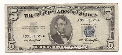 1953 $5 Dollar Bill Silver Certificate Note VG Or Better • $15.99