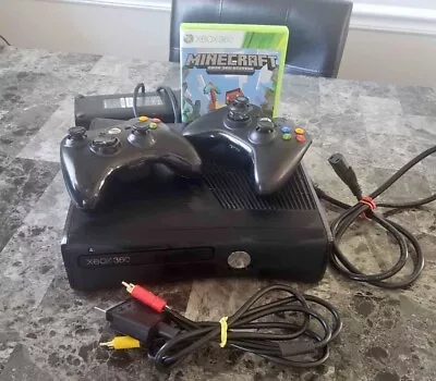 XBOX 360 S Console Black With Minecraft For 360 Power Cord HDMI. 2 Remotes. • $175