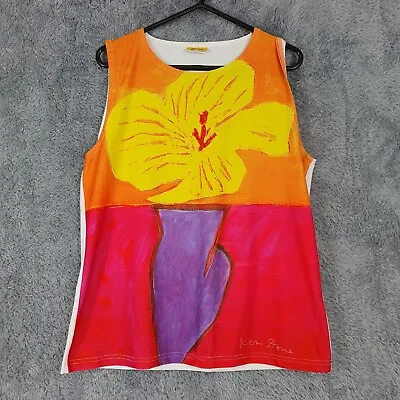 Vintage Retro Ken Done Sz L Vibrant Colour Floral Singlet Top • £62.51