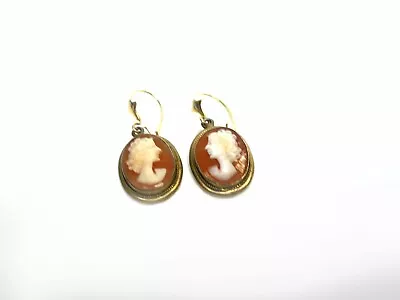 Ladies Vintage Cameo Pierced Earrings In 800 Silver Frame & 14k Earring Wires • $10.95