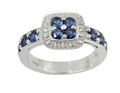 Blue Sapphire And White Topaz Sterling Silver Ring Set In Rhodium • $36.59