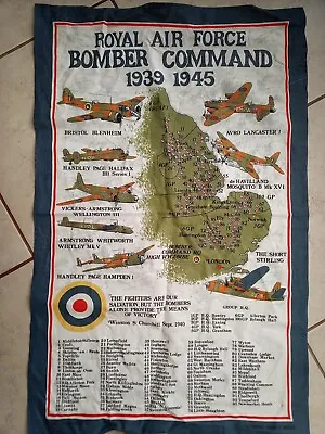 Vintage Tea Towel - RAF Bomber Command World War II Aircraft Map Retro • £8.99