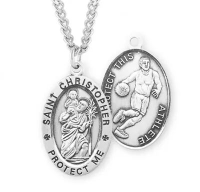 Mens Sterling Silver St Christopher Protect Me Basketball Pendant Necklace 24 In • $89.99