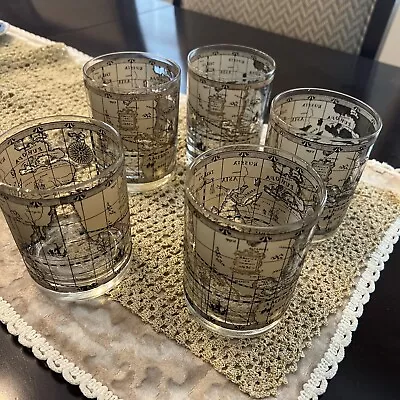 5 Vintage Cera Old World Map Lowball Barware Glasses Cocktails MCM Old Fashioned • $45