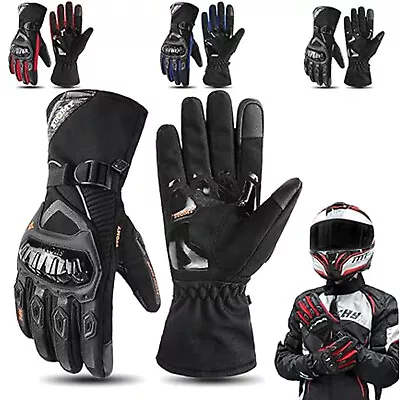 Motorbike Gloves Touch Screen Leather Motorcycle Hard Knuckle Black Men Glove • £15.19