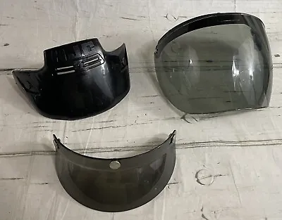 Lot 3 Vintage Black / Clear Smoke HJC Helmet Bubble Visors Adjustable 3 Snap • $29.99