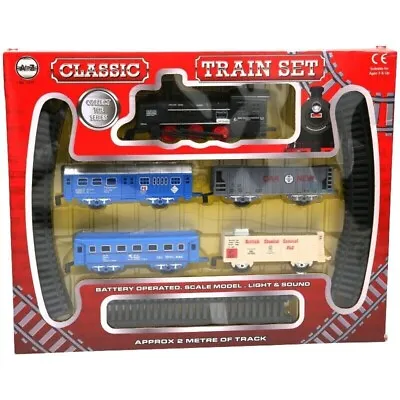 Classic Train Set Battery Operated Train Track With Light & Sound Kids Toy Gift • £13.90