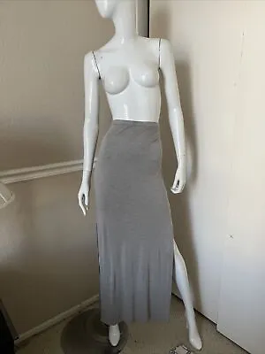 ALLSAINTS Heather Gray 100% Viscose Jersey Maxi Body Con Skirt W/ Slits Sz US 8 • $27.99