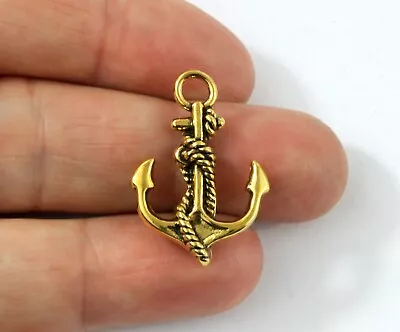 Antique Gold Tone SHIP ANCHOR NAUTICAL Charms Pendant Bead Craft Card Brass • £1.56