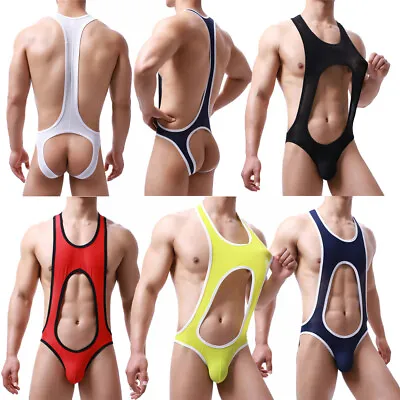 Sexy Mens Underwear Open Butt Leotard Wrestling Singlet Gay Jcokstrap Bodysuits • £9.59