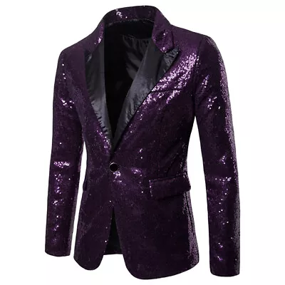 Men Glitter Blazer Disco Suit Jacket One Button Formal Prom Tuxedo Wedding Party • $33.47