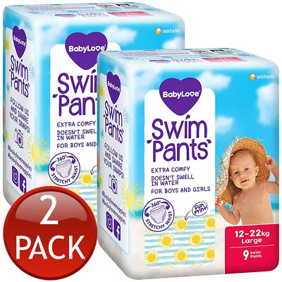2 X Babylove Swim Pants Large 12-22Kg Unisex Disposable Nappies Nappy 9 Pack • $95.76
