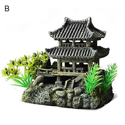 Resin Simulation House Model Aquarium Decoration Fish Tank Landscape Ornament 56 • $21