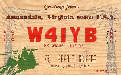 W4IYB  QSL Card--Annandale Virginia--1970 • $6