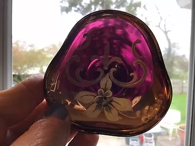 VTG Italian Venetian Murano Art Glass Salt Dish Amethyst Purple 18K Gold Dogwood • $39.90