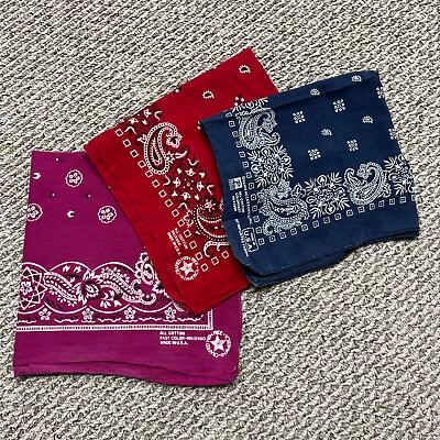 Vintage Paisley Bandana Lot Of 3 USA Made Handkerchief  70s 80s 90s All Cotton • $12.72