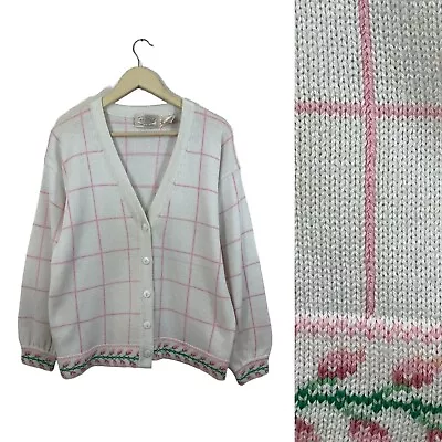 Vintage Susan Bristol Large Sweater Cardigan Plaid Floral Classic Womens READ • $39.99