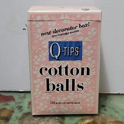 NOS Vintage 1960s Q-TIPS Cotton Balls 130 Count Pink Decorator Box Set Prop FULL • $30