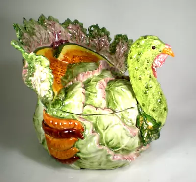 Soup Tureen Giant Majolica Cabbage Turkey Vietri Made In Italy Vintage • $149
